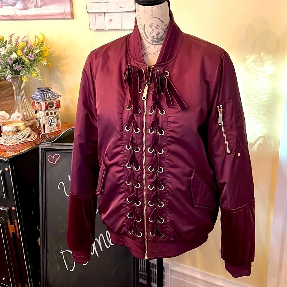 *Sam Edelman* Sz M Satin & Velvet WARM Cranberry Plum Jacket EUC
